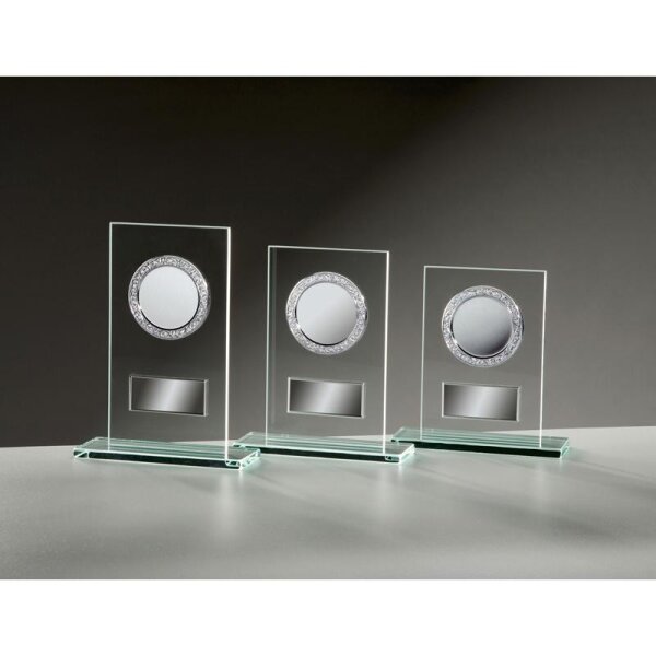 Glastrophäe mit Fassungen Astrid für Leistung, Engagement und Beständigkeit