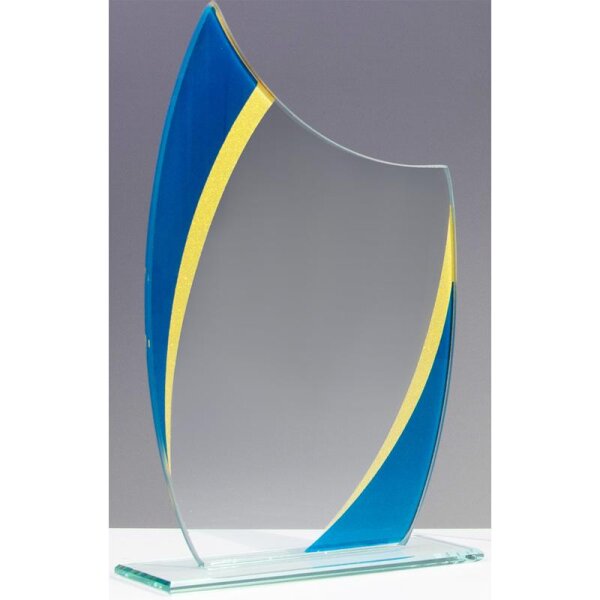 Glastrophäe Blau-Gold Arnfried für Siegerehrungen bei Events und Aktionen